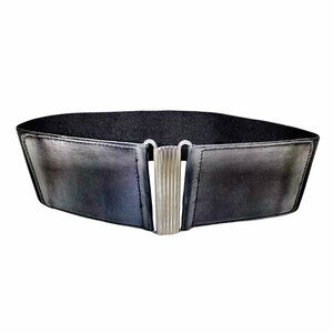 Iris Setlakwe Wide Waist Belt | Black Leather | Elastic | Silver Clasp | Size 4